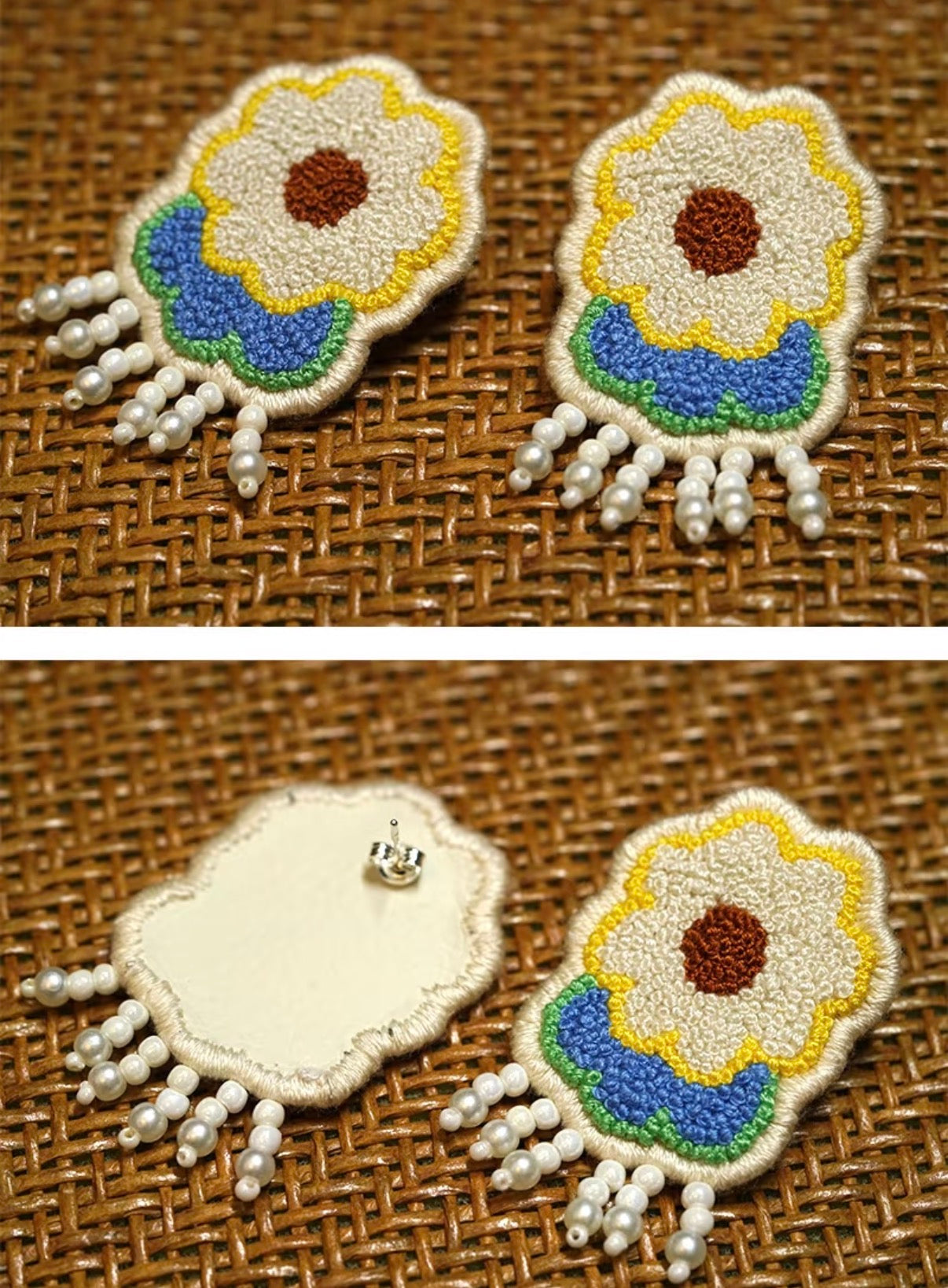 Blooming Meridian | Hand-Embroidered Yi Seed-Stitch Earrings