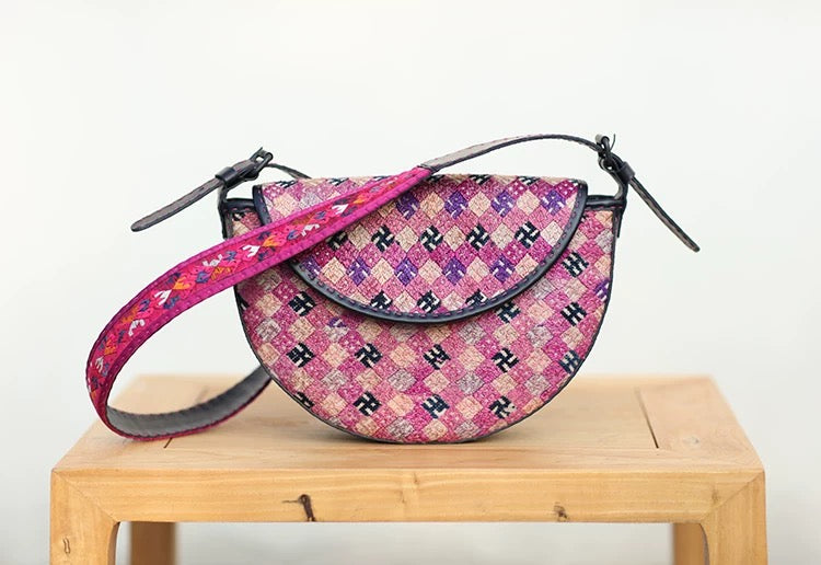 Eternal Spring | Vintage Zhuang Brocade Crescent Bag