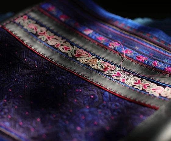 Evening Blue | Vintage Miao Hand-Embroidered Crescent Bag