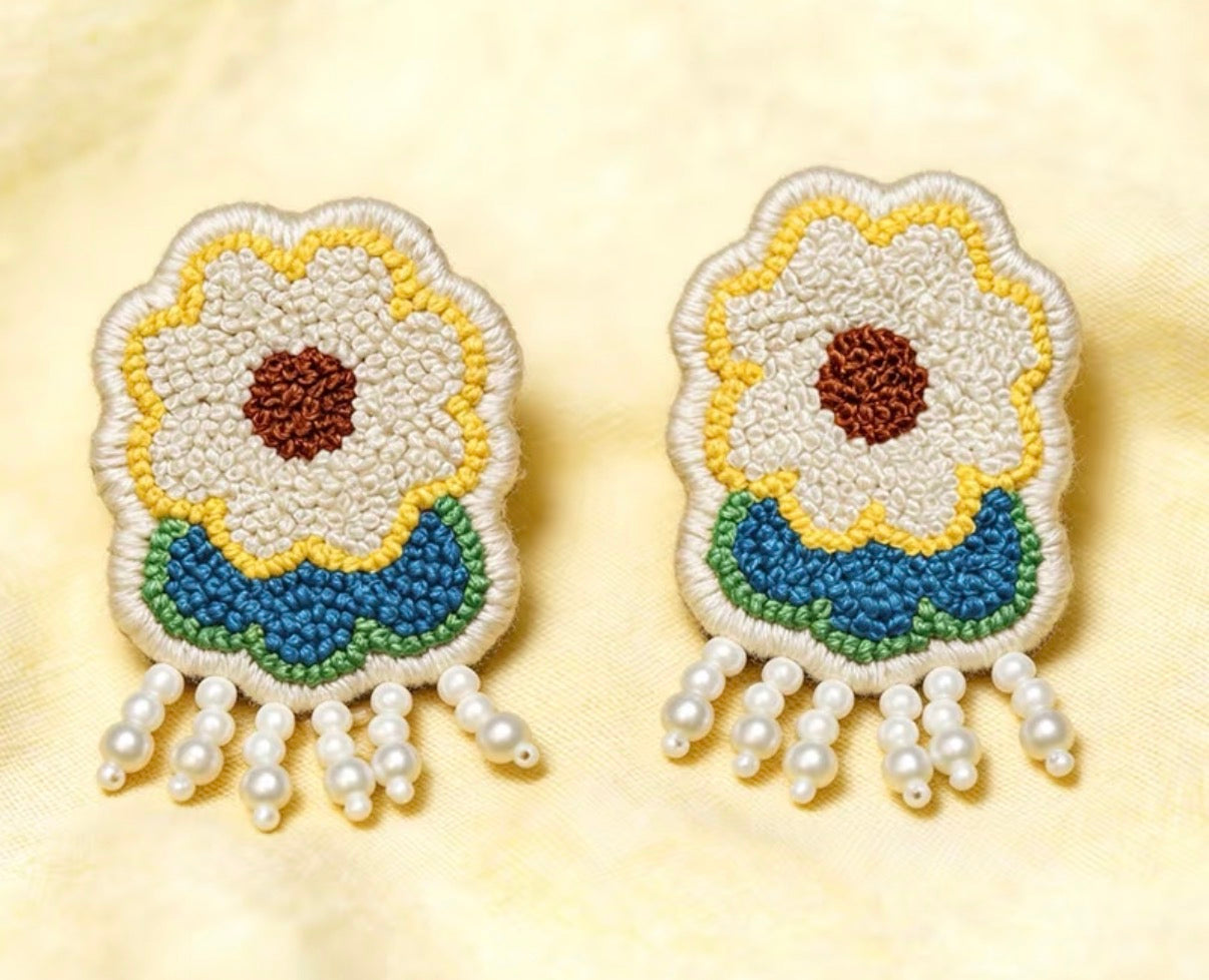 Blooming Meridian | Hand-Embroidered Yi Seed-Stitch Earrings