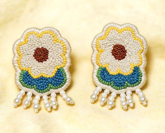 Blooming Meridian | Hand-Embroidered Yi Seed-Stitch Earrings