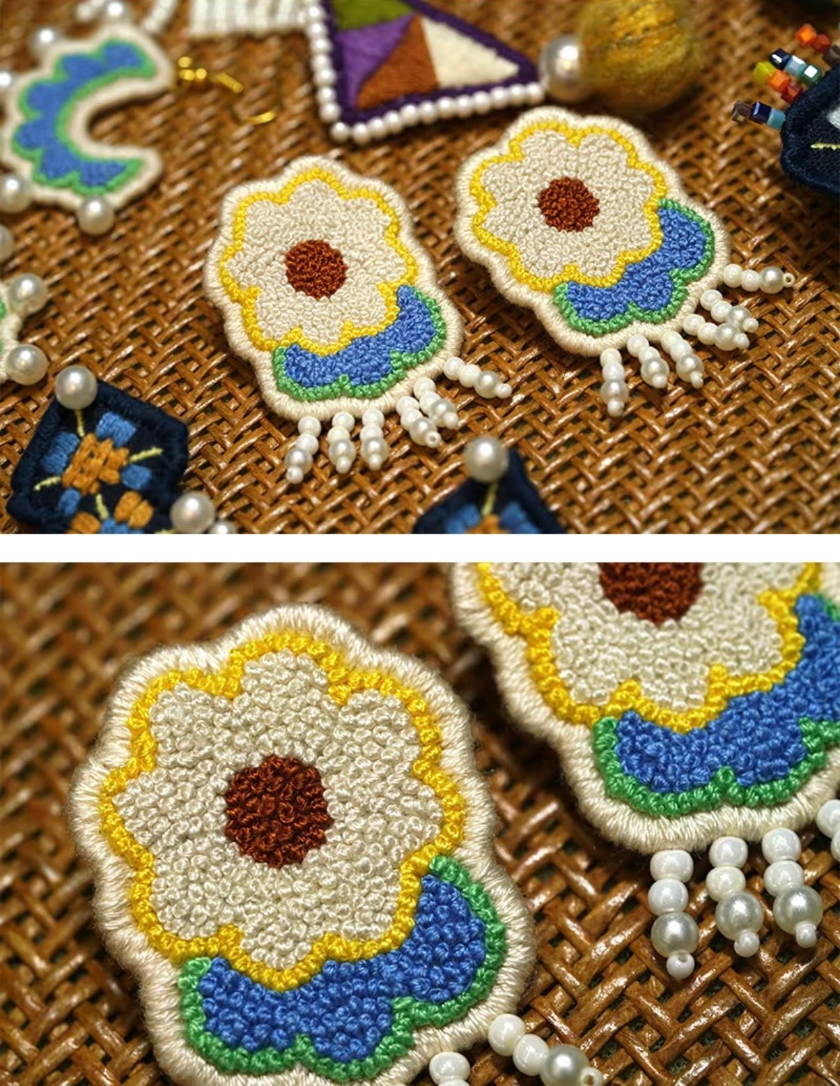 Blooming Meridian | Hand-Embroidered Yi Seed-Stitch Earrings