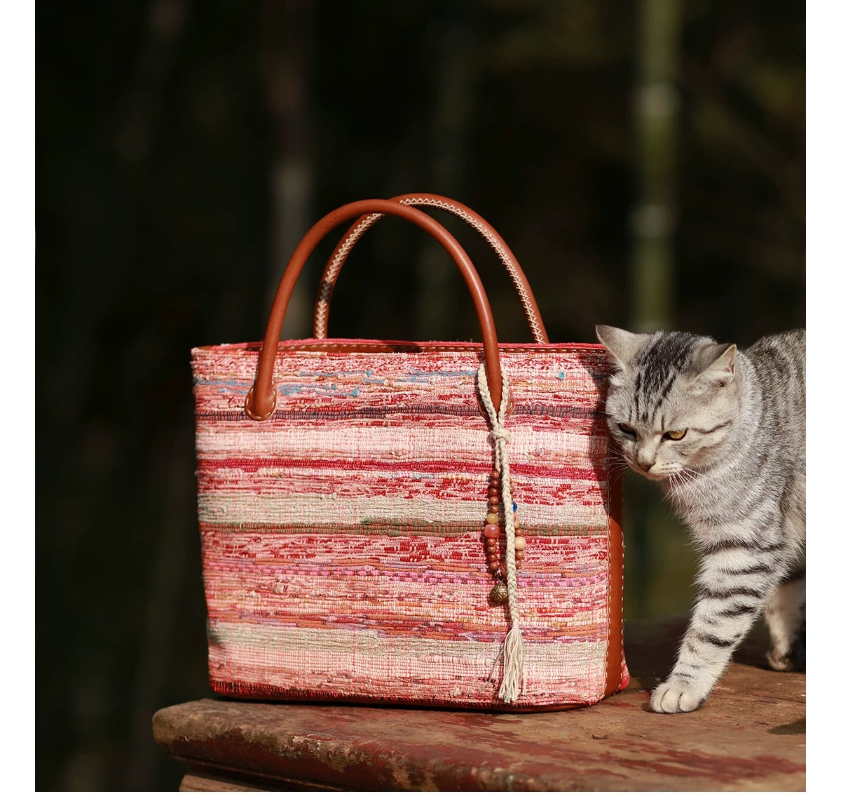 Morning Glow | Vintage Liezhi Tote in Sun-Washed Red