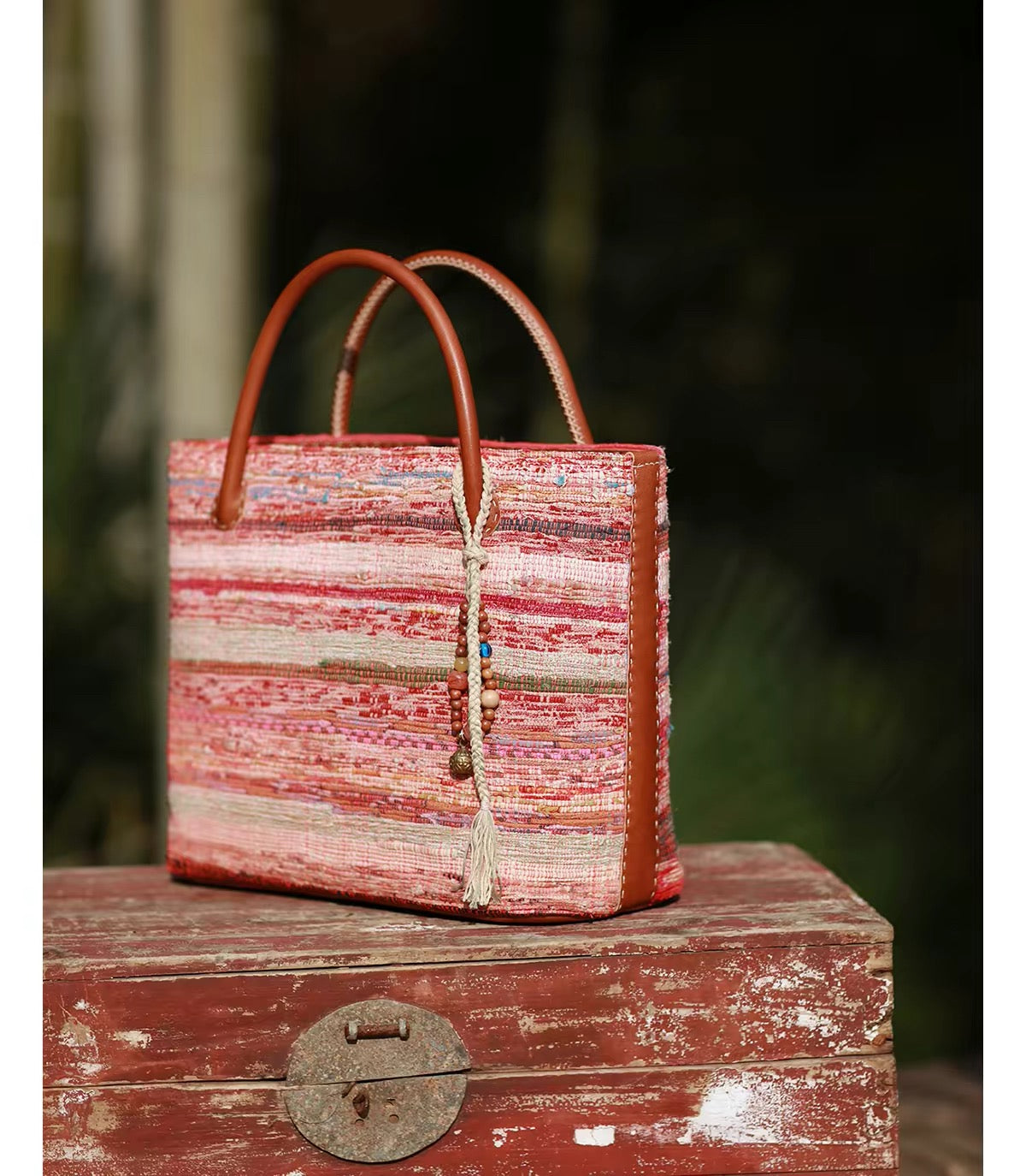 Morning Glow | Vintage Liezhi Tote in Sun-Washed Red