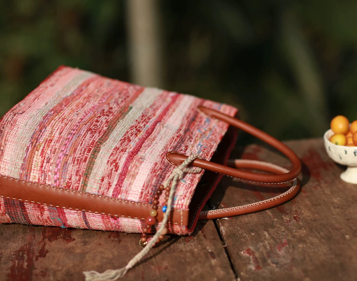 Morning Glow | Vintage Liezhi Tote in Sun-Washed Red