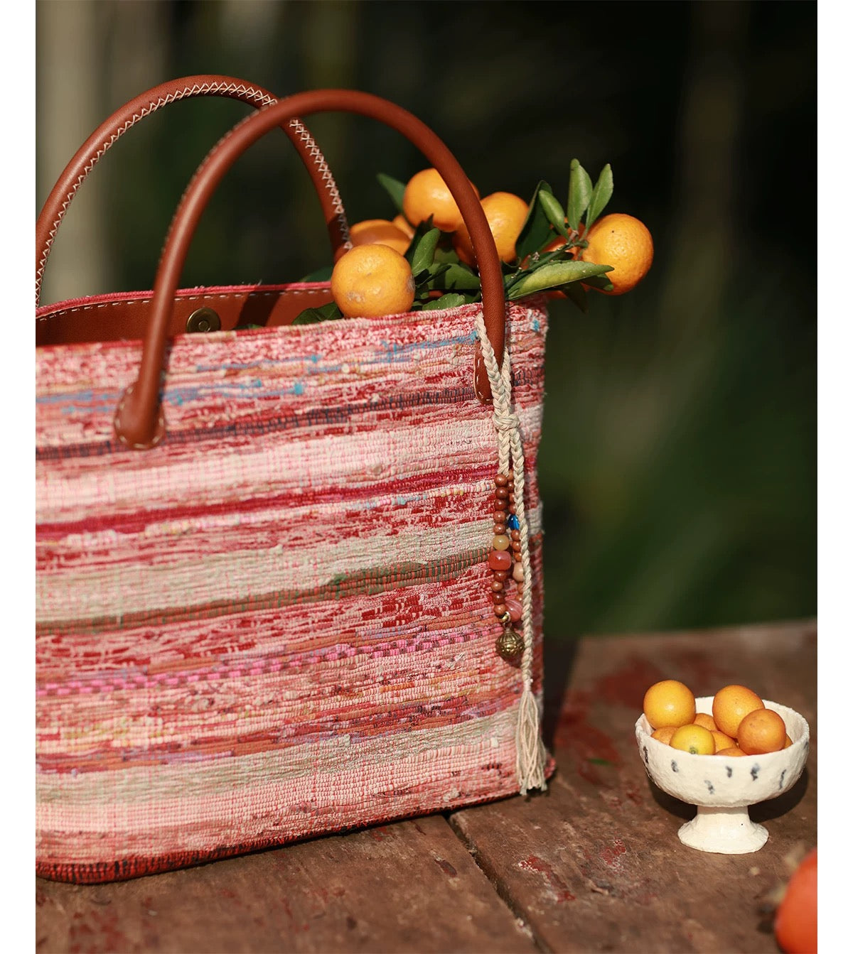 Morning Glow | Vintage Liezhi Tote in Sun-Washed Red