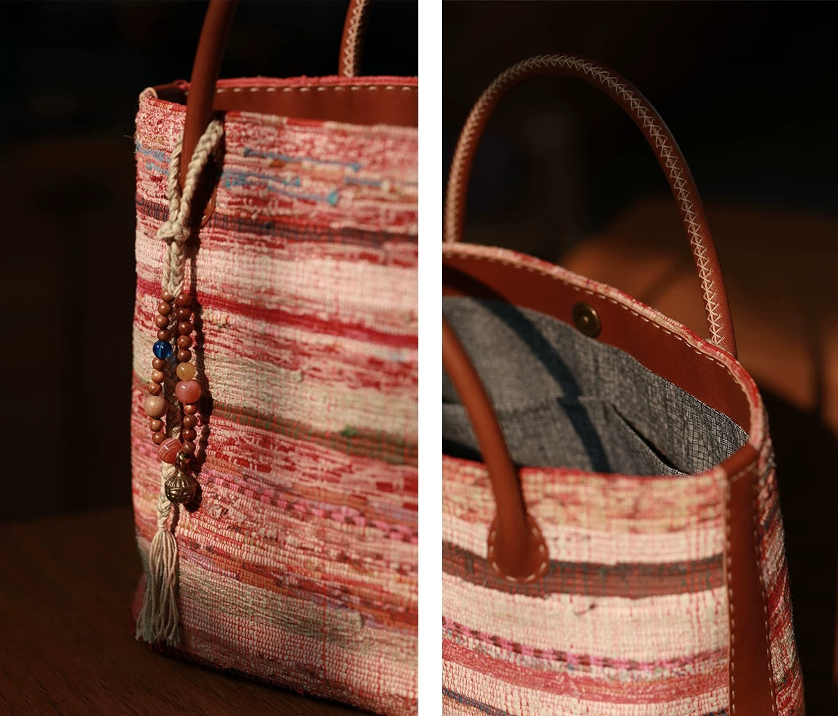 Morning Glow | Vintage Liezhi Tote in Sun-Washed Red