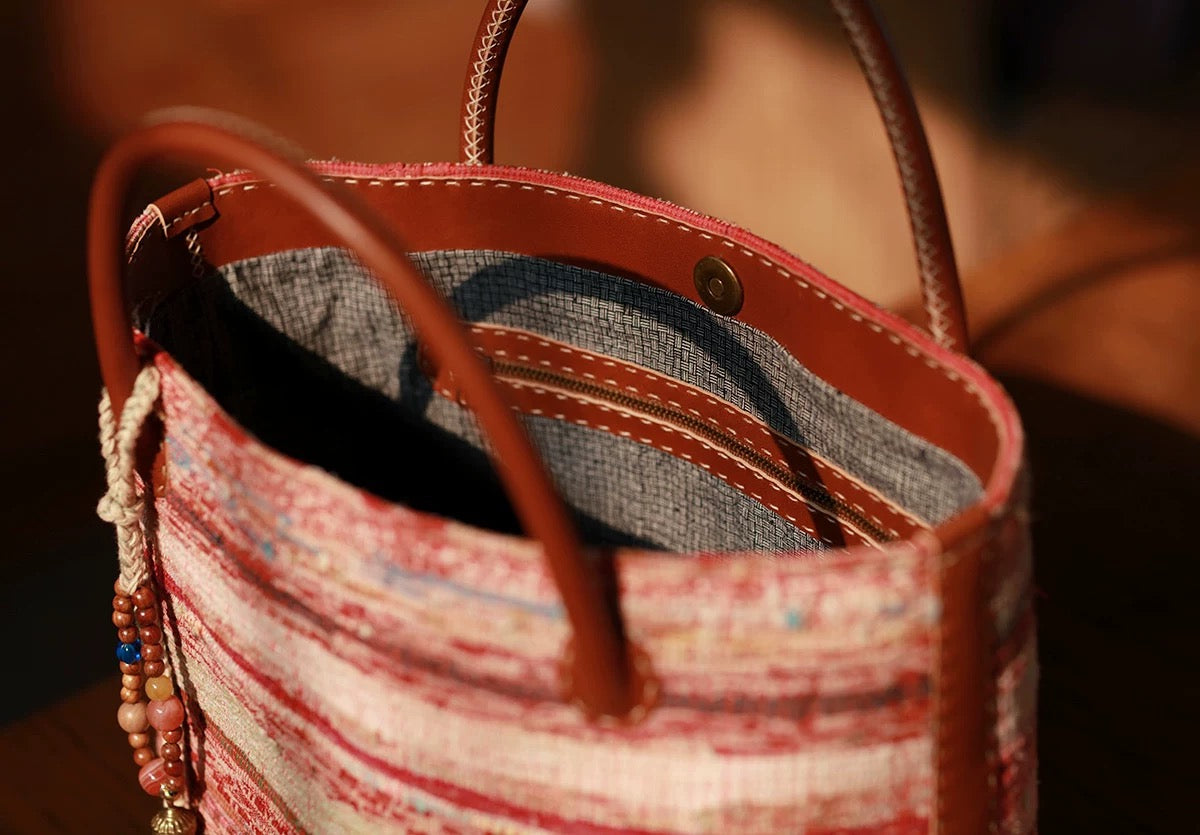 Morning Glow | Vintage Liezhi Tote in Sun-Washed Red