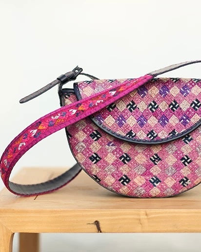 Eternal Spring | Vintage Zhuang Brocade Crescent Bag