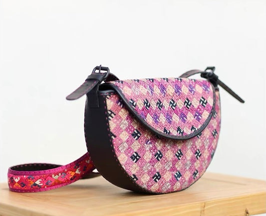 Eternal Spring | Vintage Zhuang Brocade Crescent Bag
