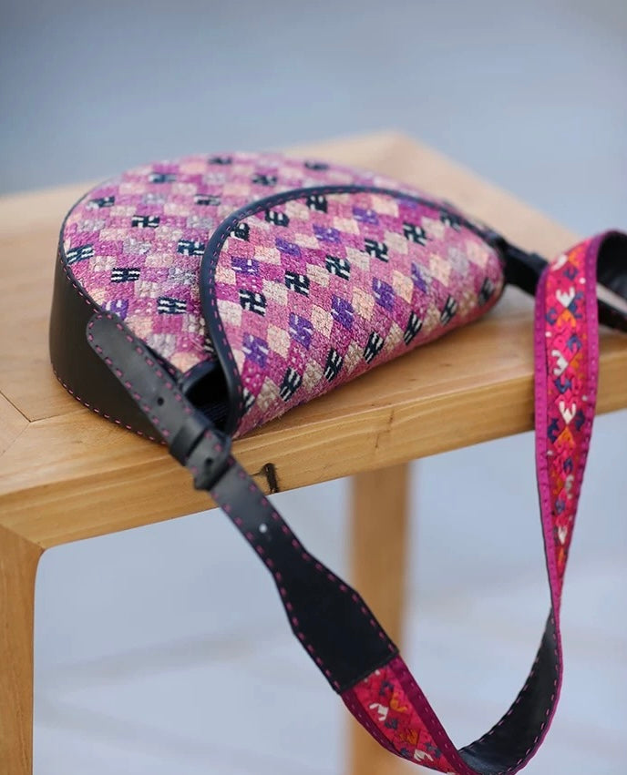 Eternal Spring | Vintage Zhuang Brocade Crescent Bag