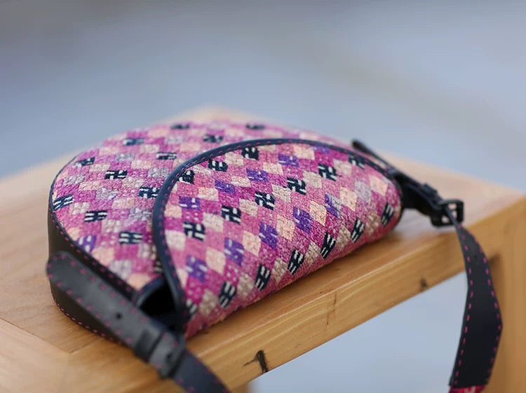 Eternal Spring | Vintage Zhuang Brocade Crescent Bag
