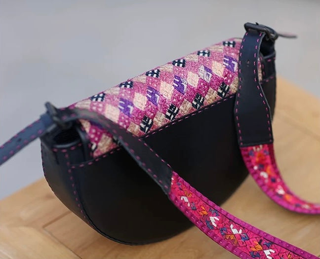 Eternal Spring | Vintage Zhuang Brocade Crescent Bag
