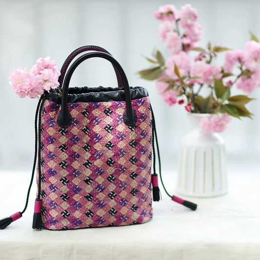 A Silent Bloom | Vintage Zhuang Brocade Drawstring Bag