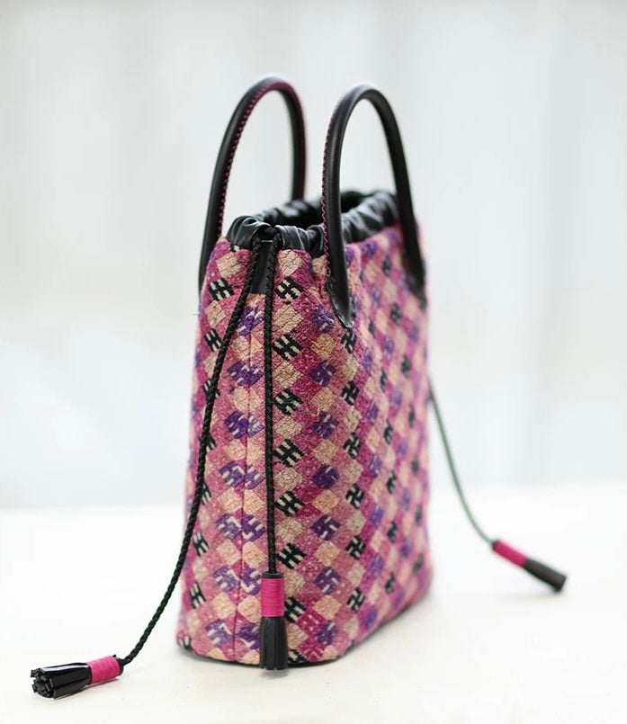 A Silent Bloom | Vintage Zhuang Brocade Drawstring Bag