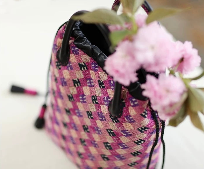 A Silent Bloom | Vintage Zhuang Brocade Drawstring Bag