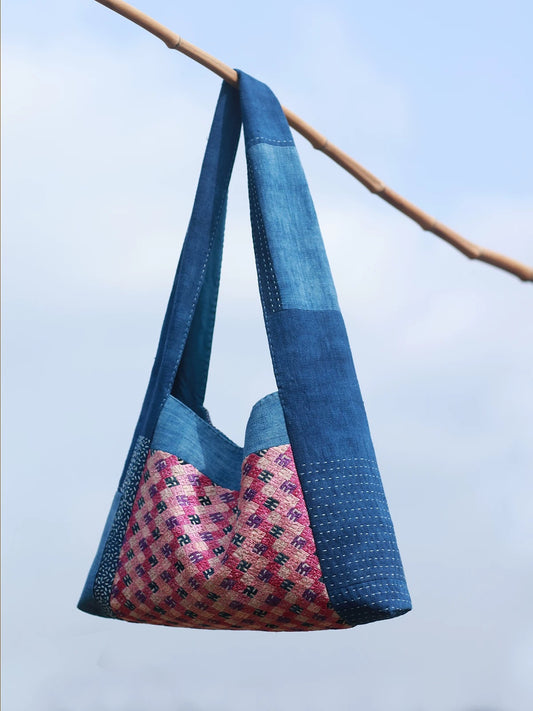Quiet Days | Vintage Zhuang Brocade & Indigo Weave Slouchy Bag