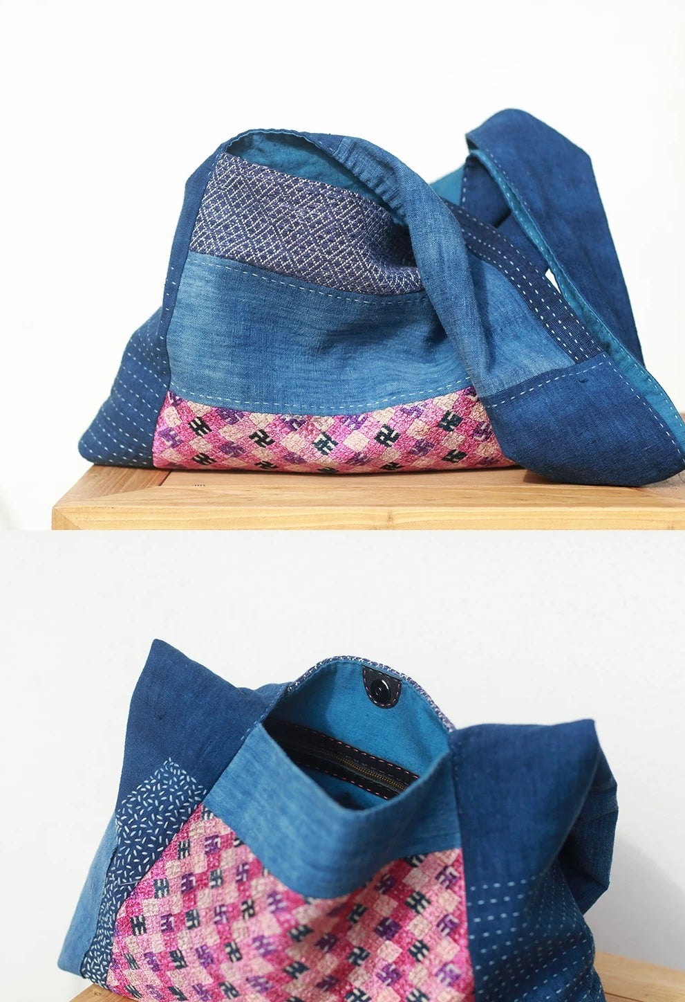 Quiet Days | Vintage Zhuang Brocade & Indigo Weave Slouchy Bag