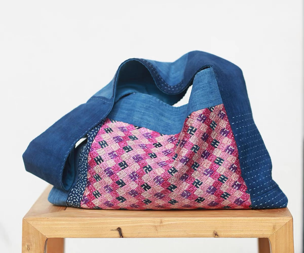 Quiet Days | Vintage Zhuang Brocade & Indigo Weave Slouchy Bag