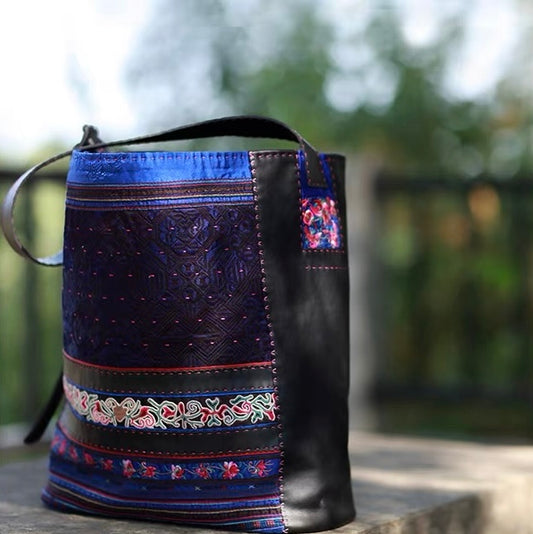 Evening Blue | Vintage Miao Hand-Embroidered Crescent Bag