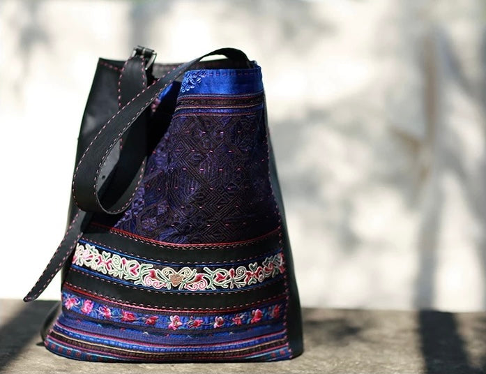 Evening Blue | Vintage Miao Hand-Embroidered Crescent Bag