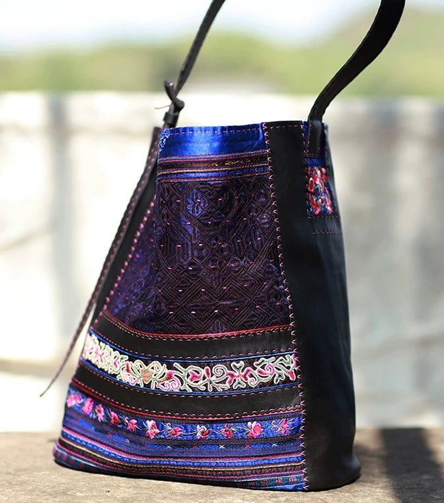 Evening Blue | Vintage Miao Hand-Embroidered Crescent Bag