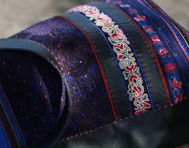 Evening Blue | Vintage Miao Hand-Embroidered Crescent Bag
