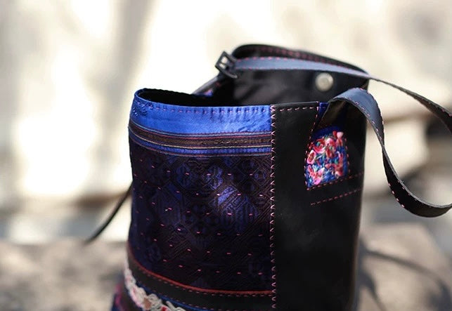 Evening Blue | Vintage Miao Hand-Embroidered Crescent Bag