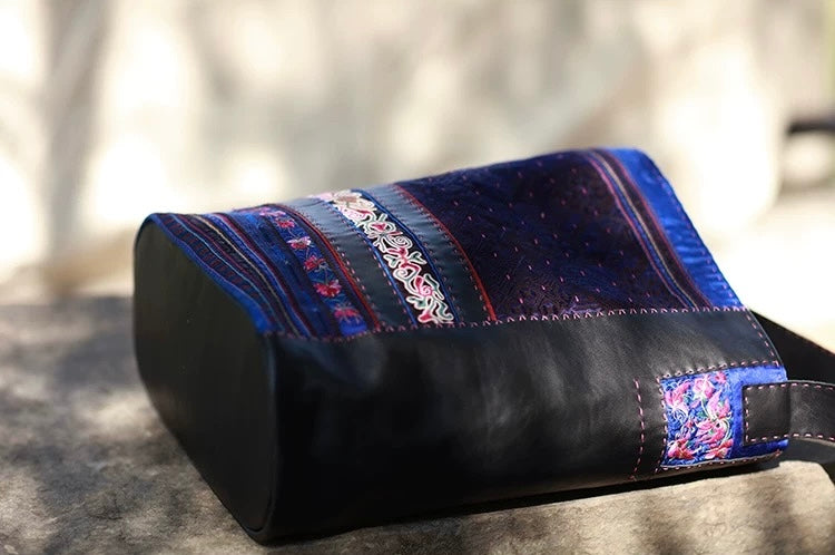 Evening Blue | Vintage Miao Hand-Embroidered Crescent Bag