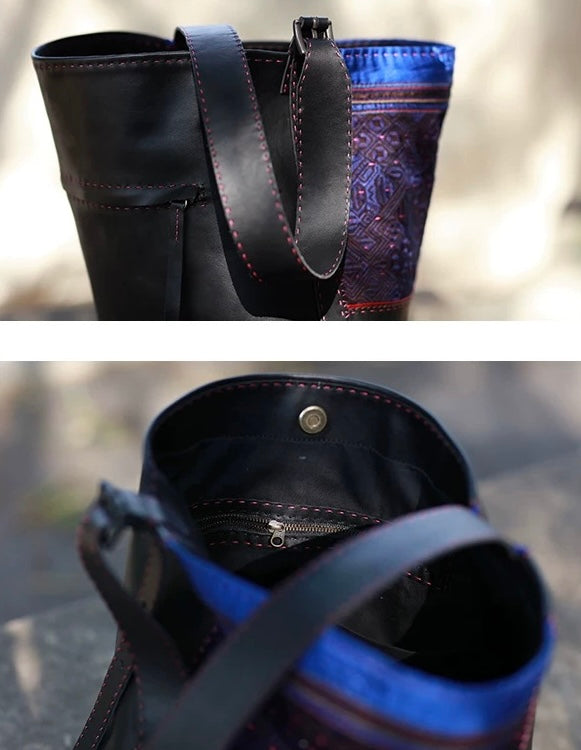 Evening Blue | Vintage Miao Hand-Embroidered Crescent Bag