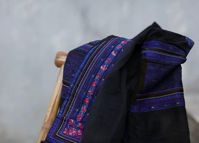 Evening Blue | Vintage Miao Hand-Embroidered Crescent Bag