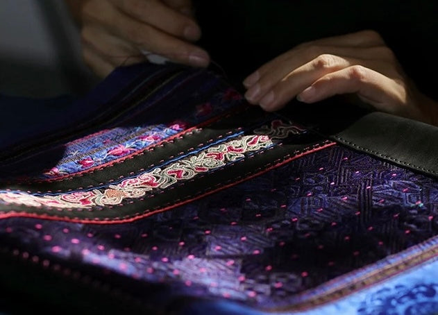 Evening Blue | Vintage Miao Hand-Embroidered Crescent Bag
