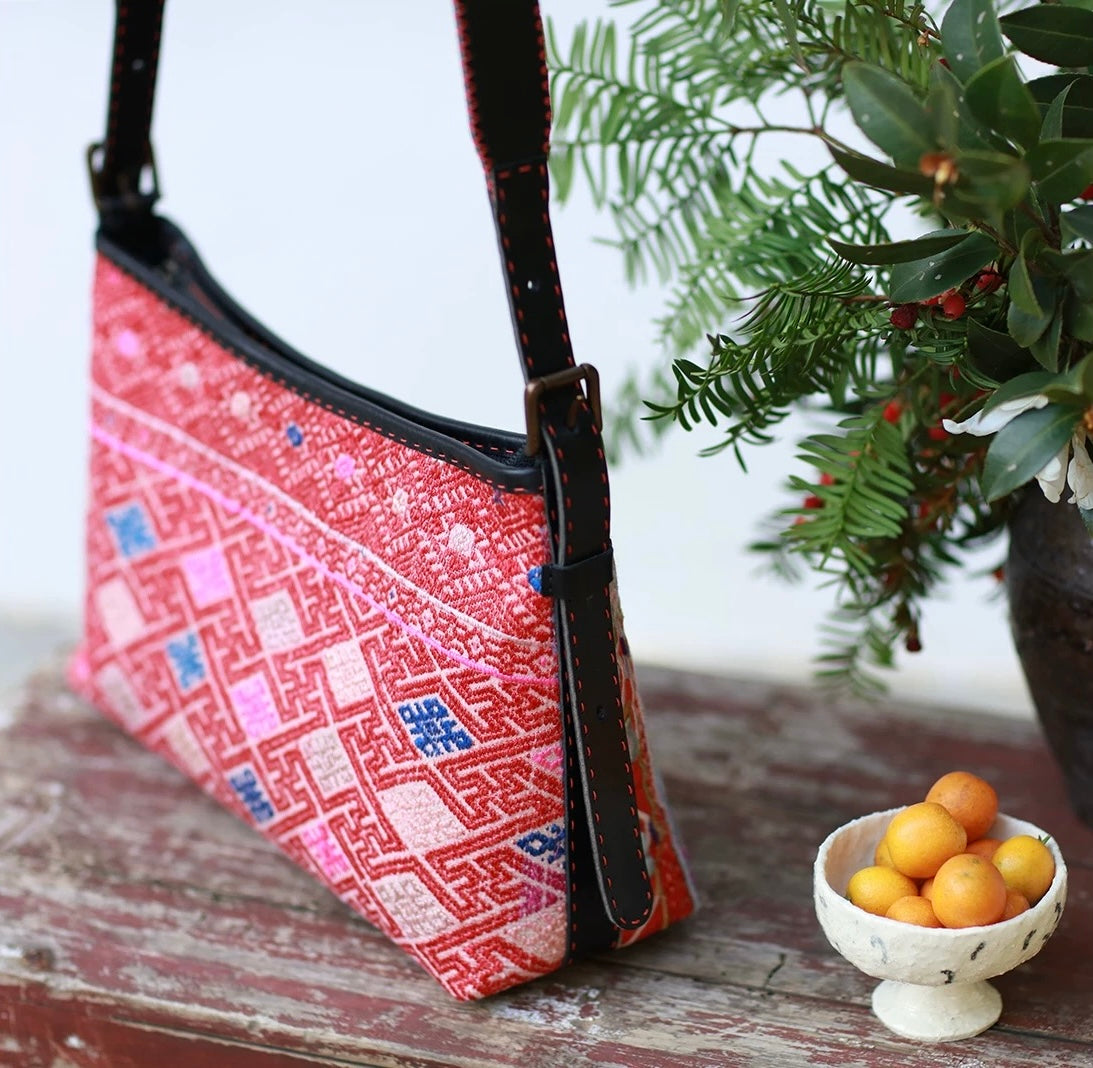 Radiant Blessing | Vintage Zhuang Hand-Embroidered Reversible Hobo Bag