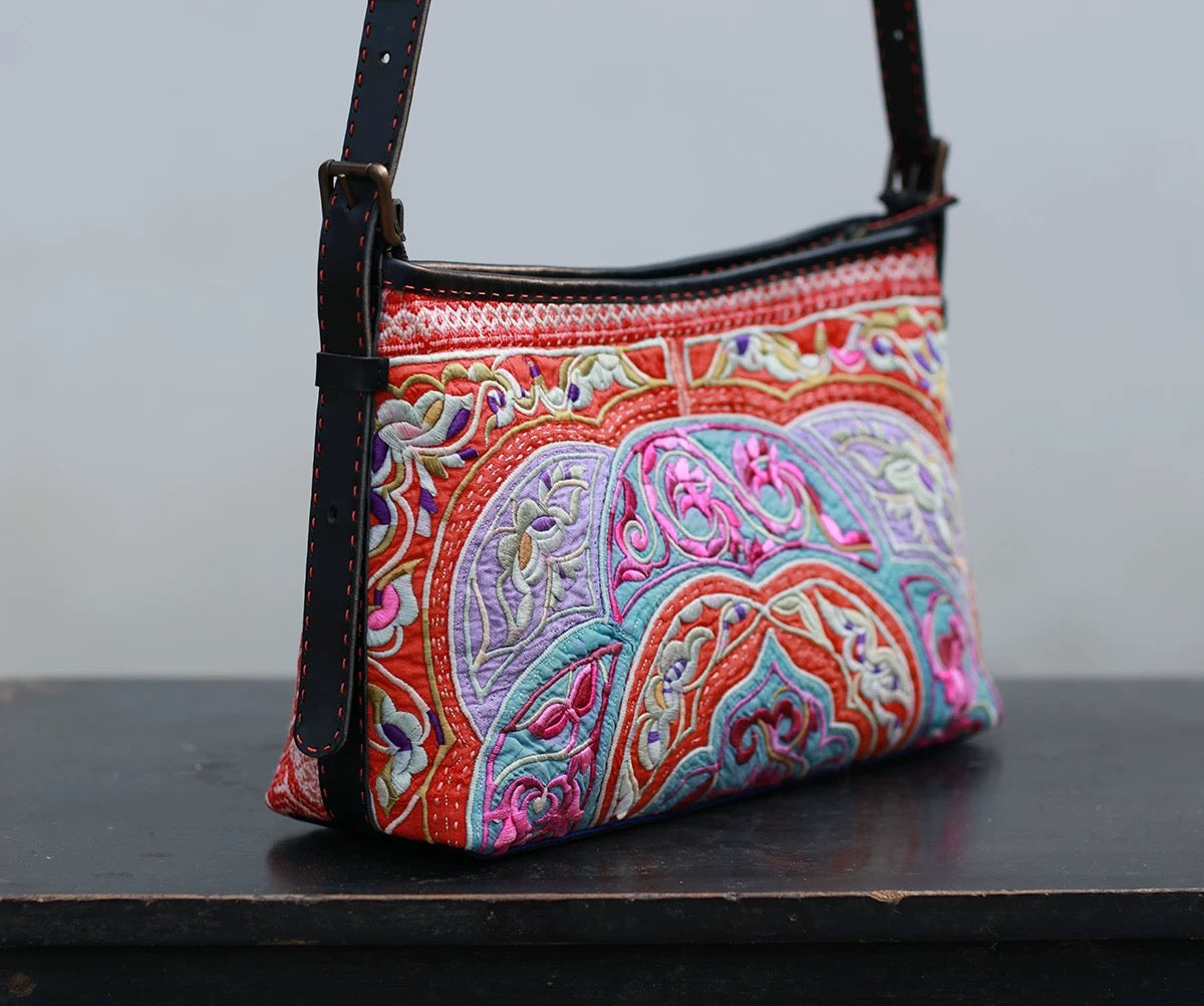 Radiant Blessing | Vintage Zhuang Hand-Embroidered Reversible Hobo Bag