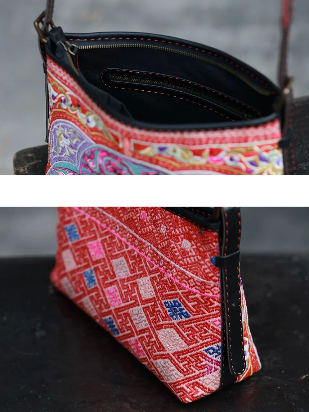 Radiant Blessing | Vintage Zhuang Hand-Embroidered Reversible Hobo Bag