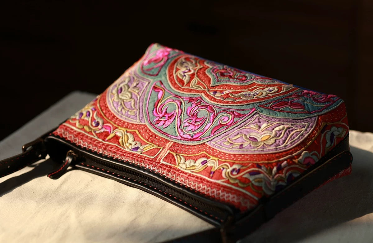 Radiant Blessing | Vintage Zhuang Hand-Embroidered Reversible Hobo Bag