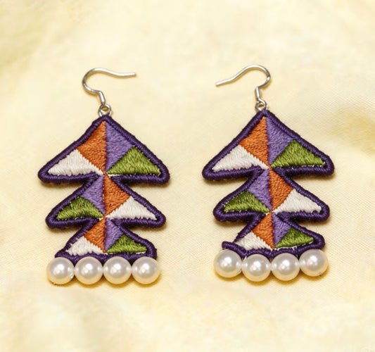 VISTA | Hand-Embroidered Yi Satin-Stitch Drop Earrings