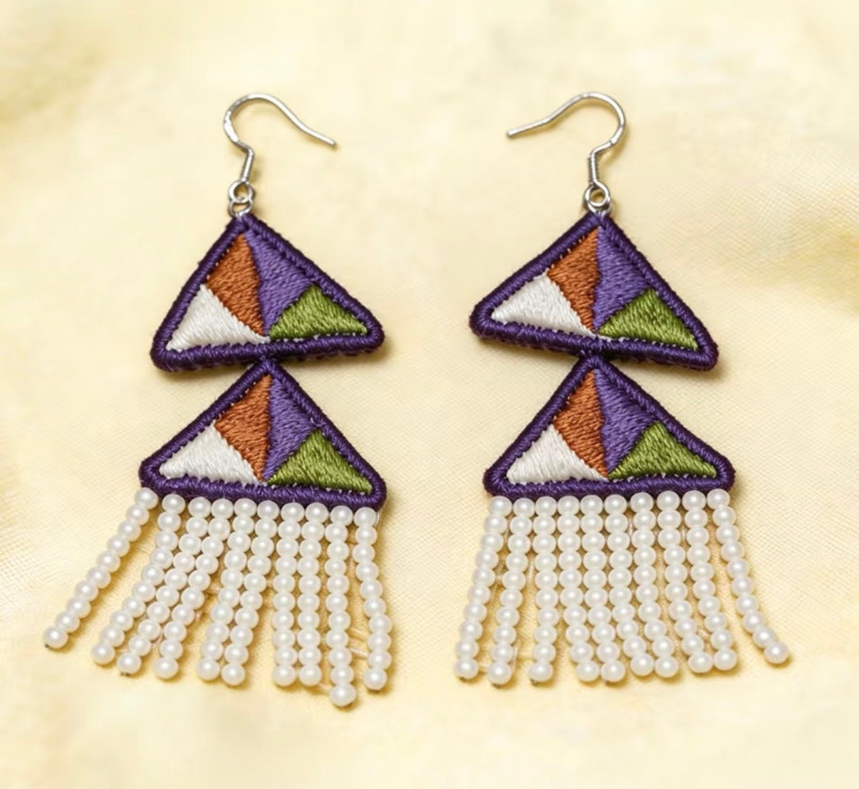Ridge Palette | Hand-Embroidered Yi Satin-Stitch Drop Earrings