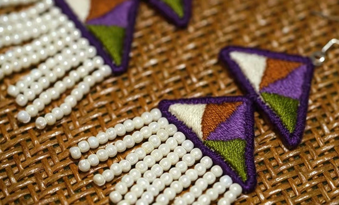 Ridge Palette | Hand-Embroidered Yi Satin-Stitch Drop Earrings