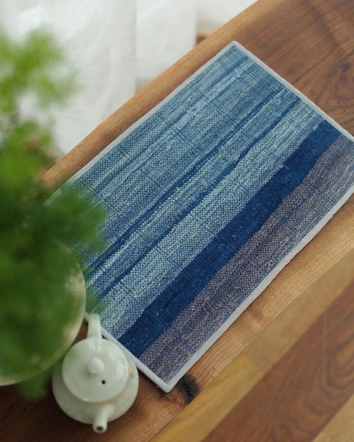 A Surface Recolored by Time | Naturally Dyed Indigo Tea Mat