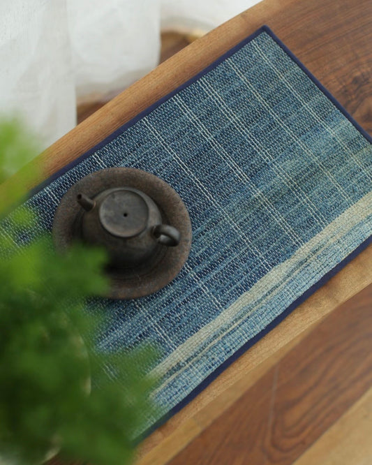 A Mat Shaped by Time | Indigo Tea Mat from Vintage Cloth