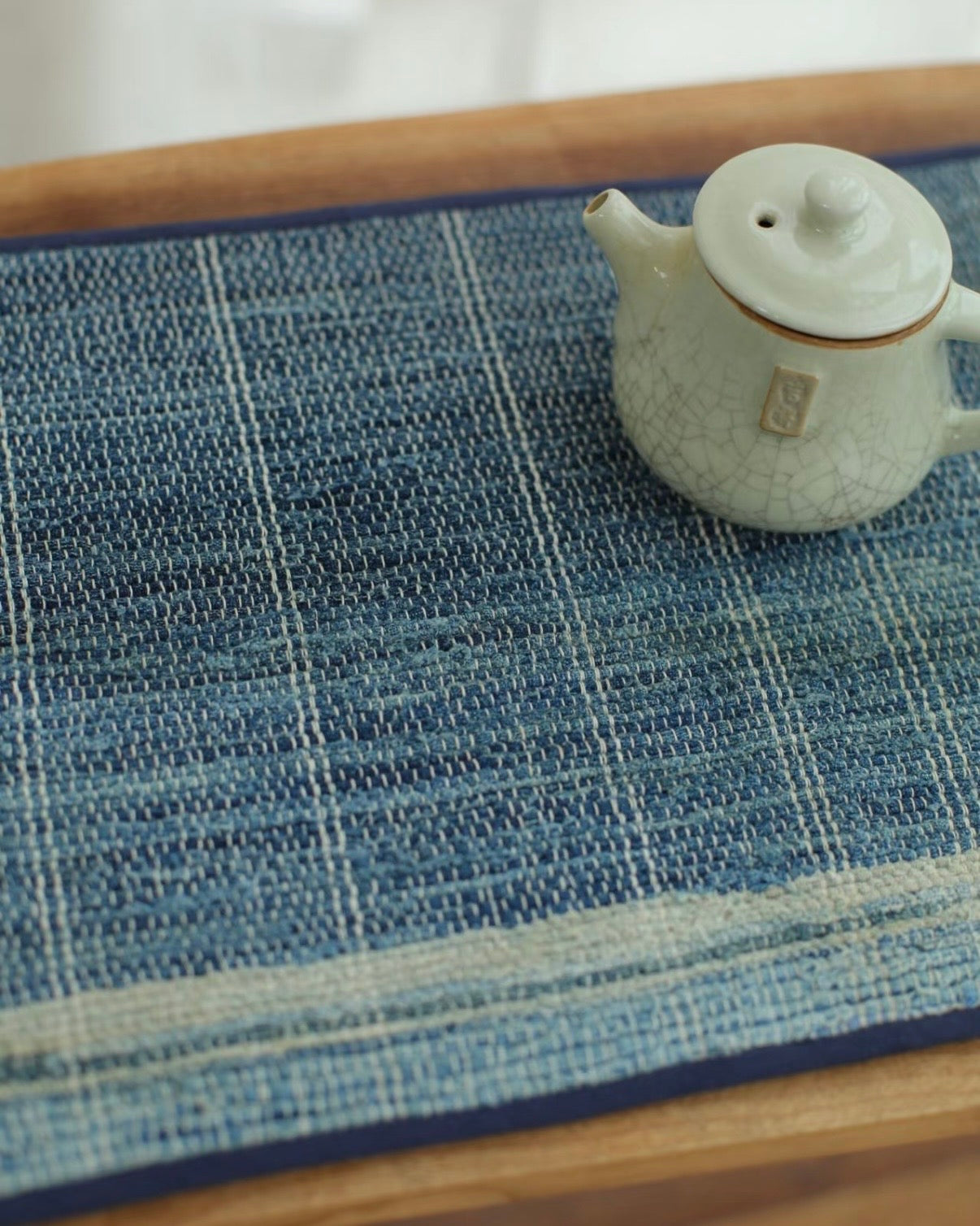 A Mat Shaped by Time | Indigo Tea Mat from Vintage Cloth