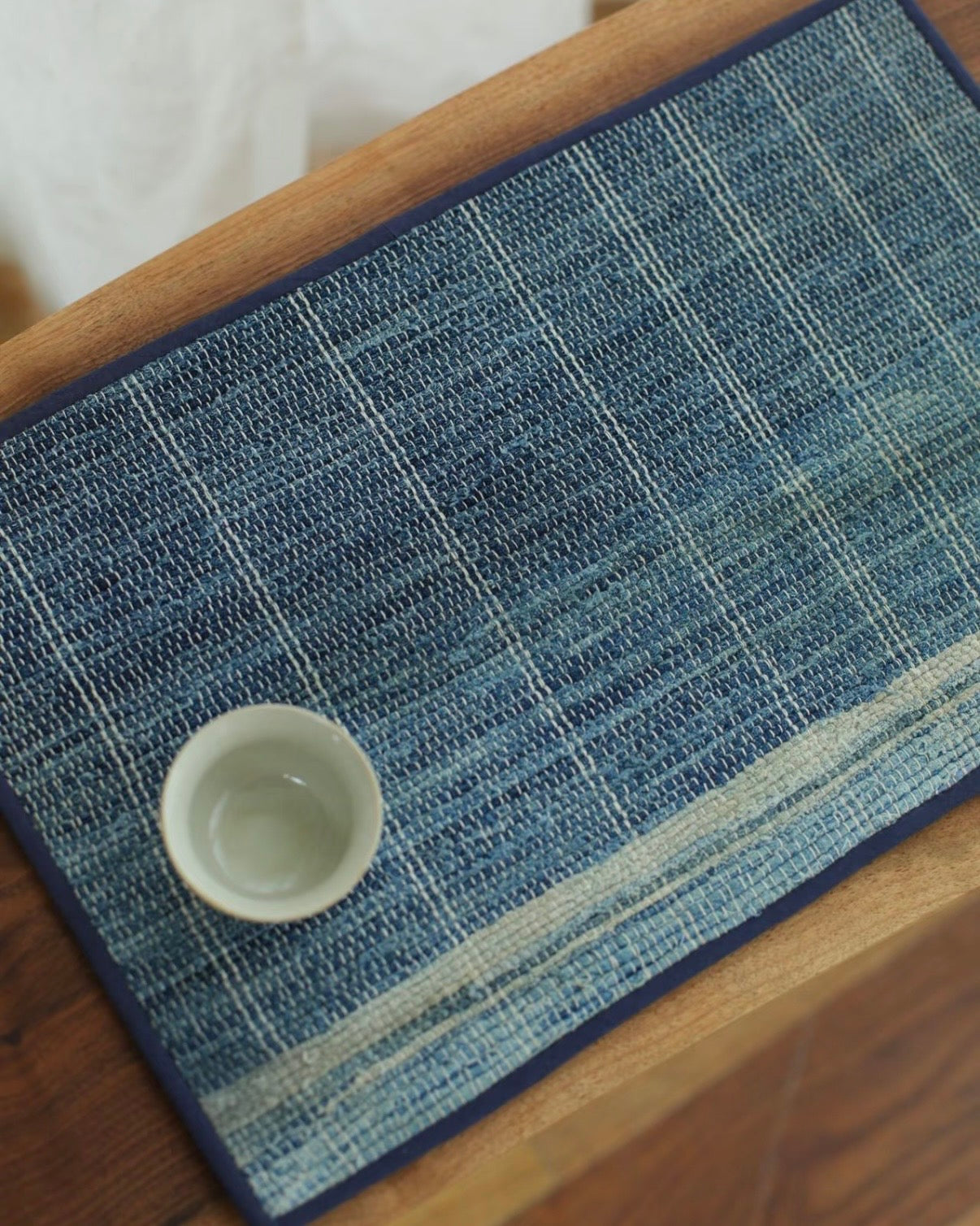 A Mat Shaped by Time | Indigo Tea Mat from Vintage Cloth