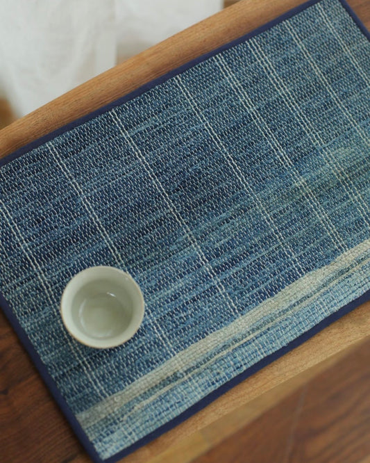 A Mat Shaped by Time | Indigo Tea Mat from Vintage Cloth