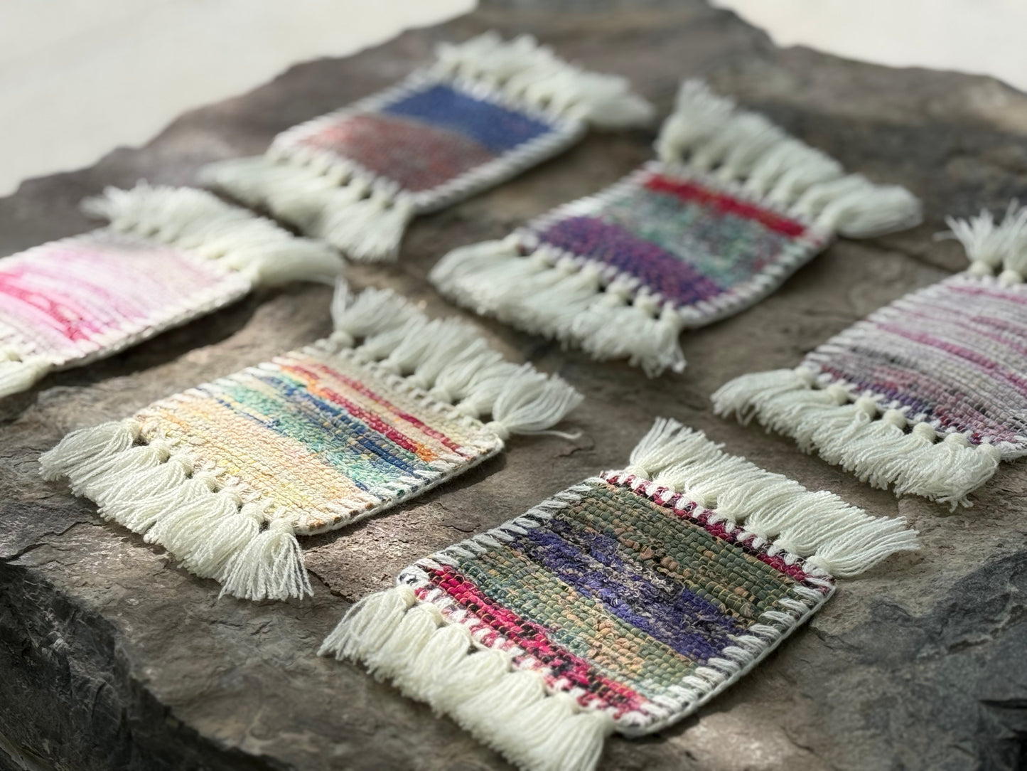 Rag Weaving Coasters | Fringed (Small Set)
