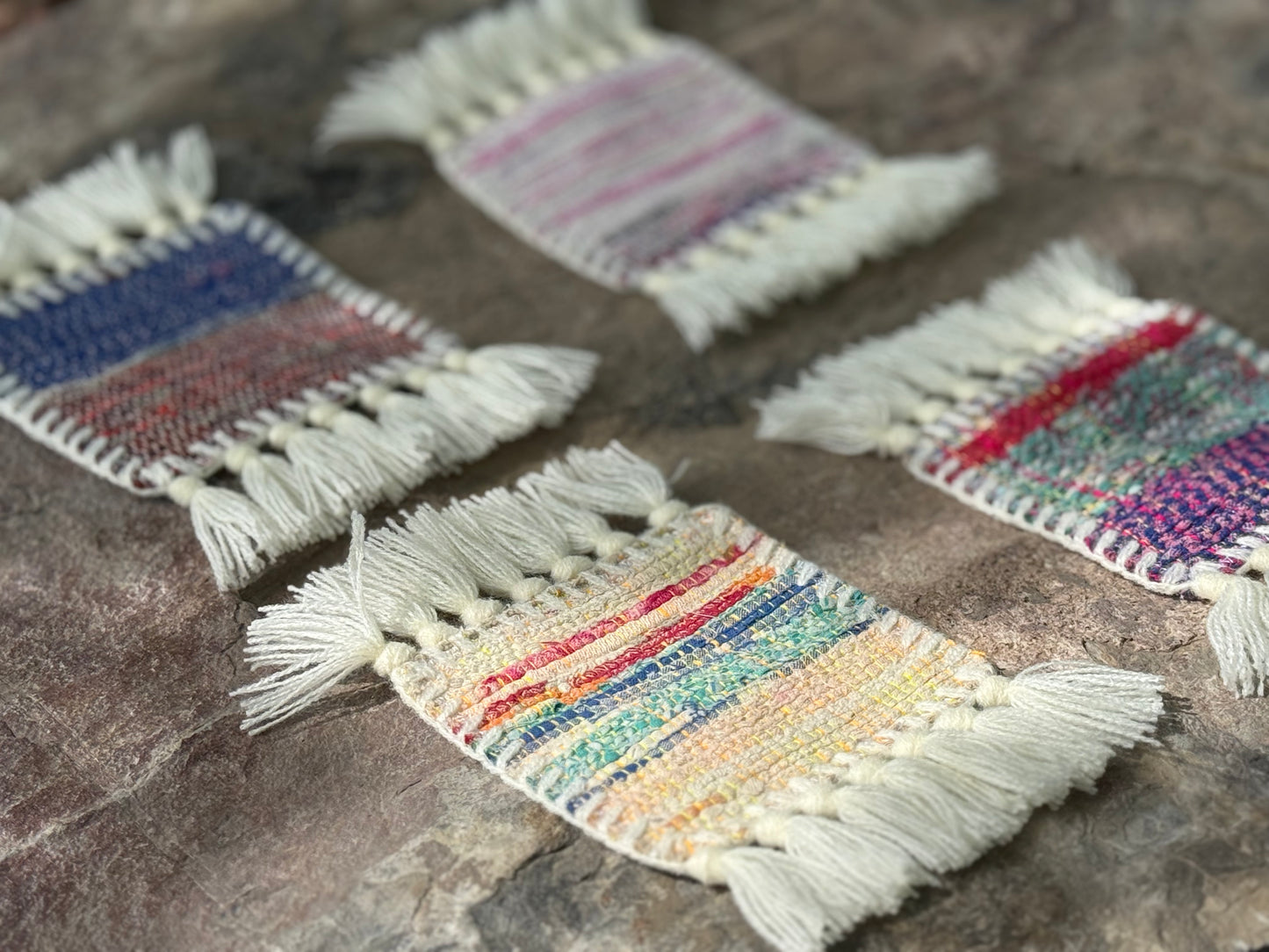 Rag Weaving Coasters | Fringed (Small Set)