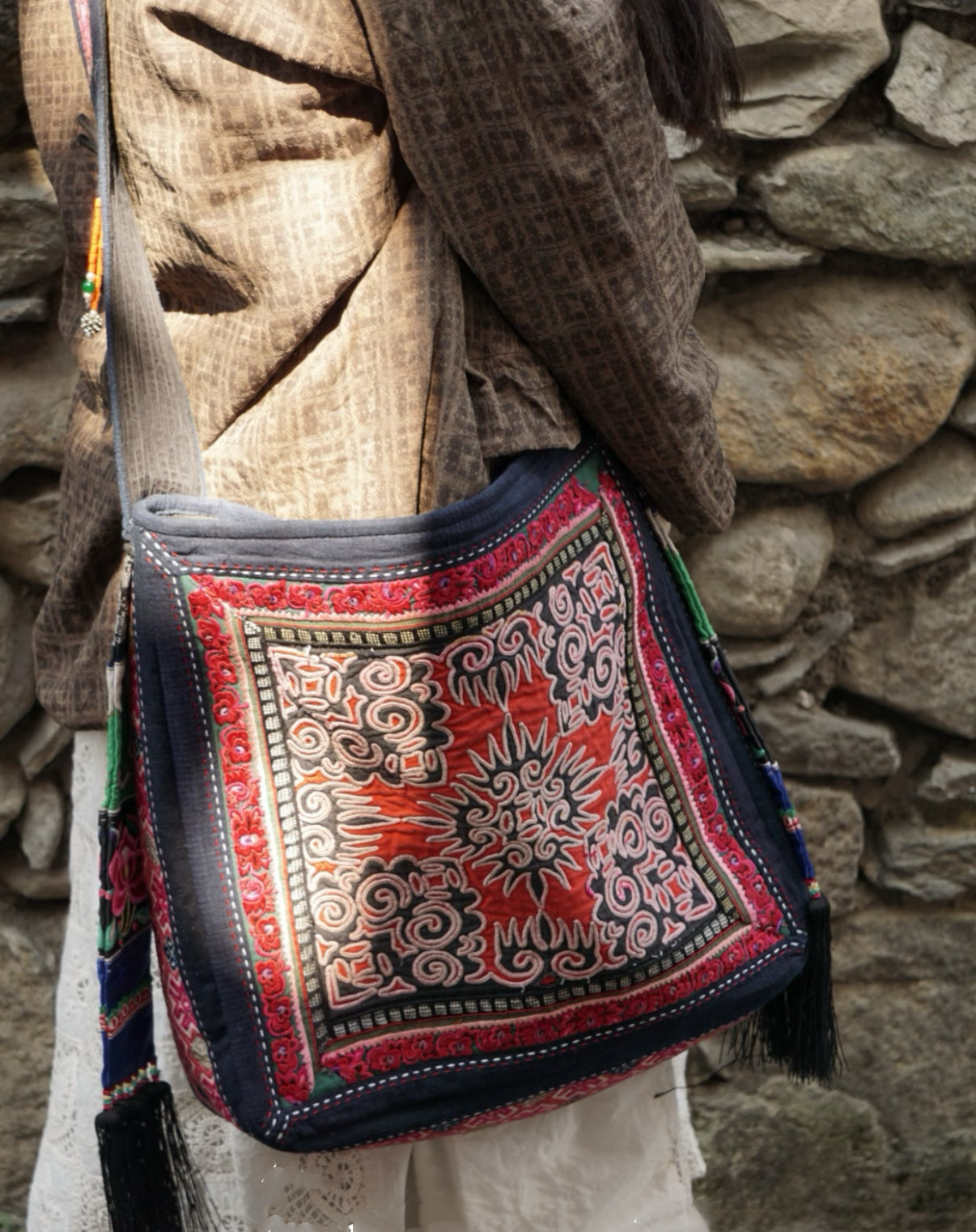 Ember’s Whisper | Vintage Yi Hand-Embroidered Crossbody Bag