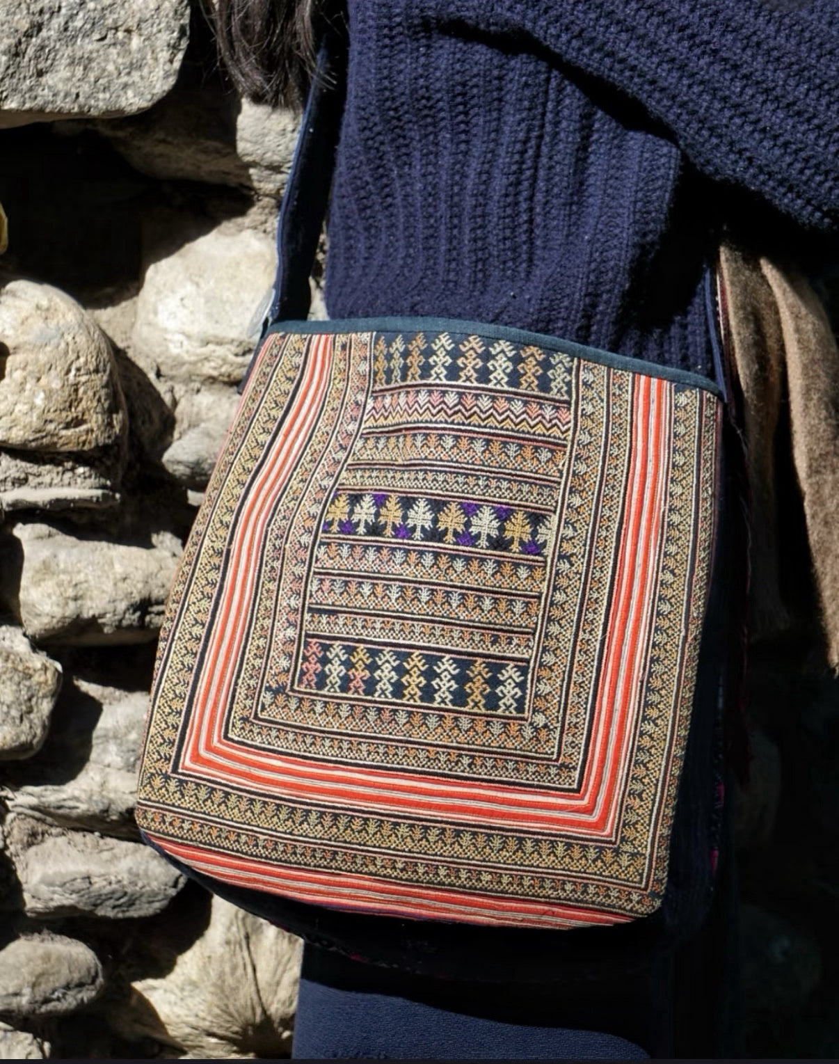 Echoes of Hope | Vintage Yao Hand-Embroidered Crossbody Bag